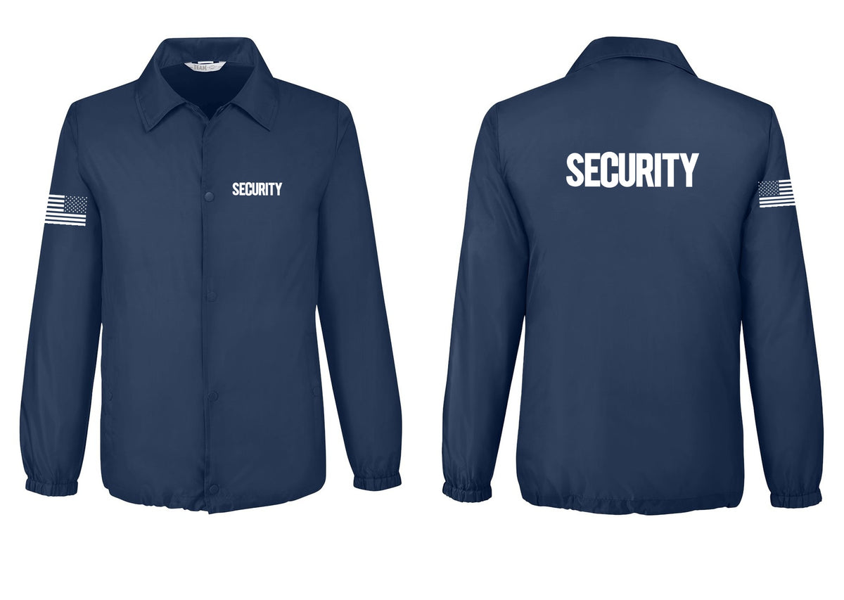 NYC Factory Security Snap-Front Coaches Jacket (Bold) - Chest + Back + US Flag Sleeve - Sport Dark Navy