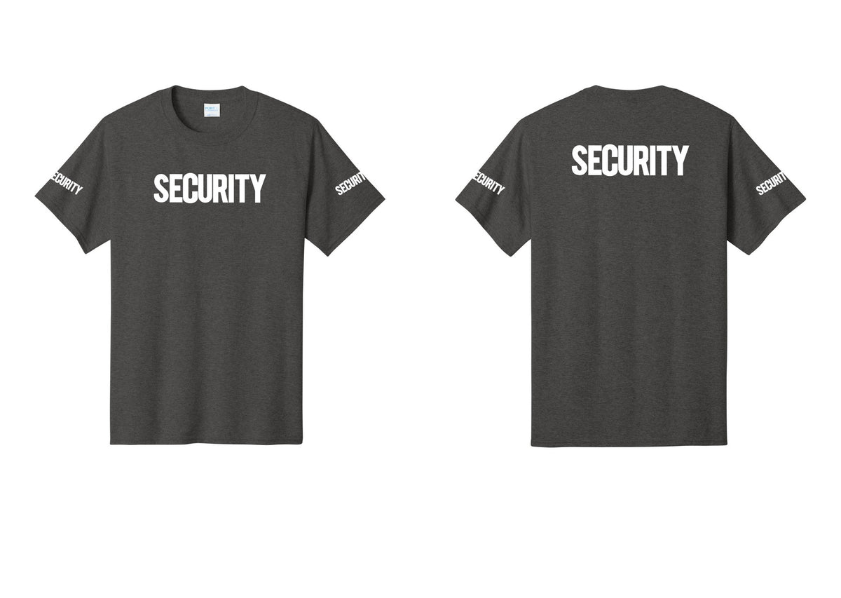 NYC Factory Men's Security Cotton T-Shirt - Front + Back + Security Sleeves - Dark Heather Grey