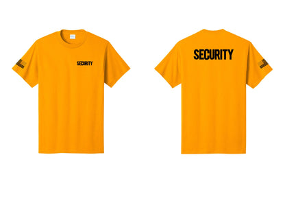 NYC Factory Men's Security Cotton T-Shirt - Chest + Back + US Flag Sleeve - Gold