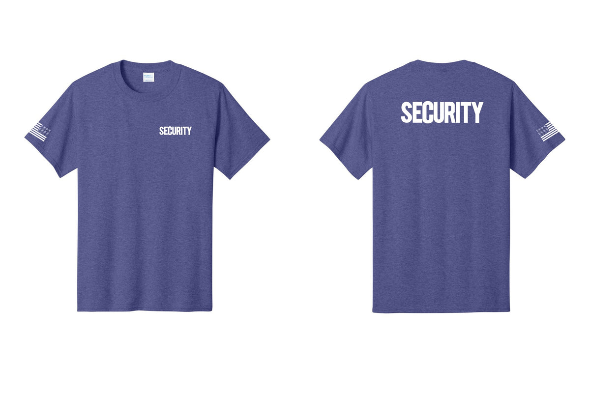 NYC Factory Men's Security Cotton T-Shirt - Chest + Back + US Flag Sleeve - Heather Purple