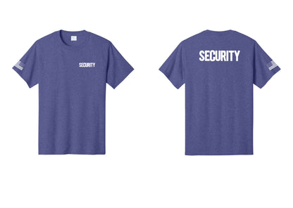 NYC Factory Men's Security Cotton T-Shirt - Chest + Back + US Flag Sleeve - Heather Purple