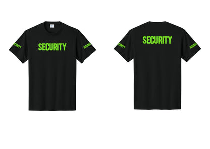 NYC Factory Men's Security Cotton T-Shirt - Front + Back + Security Sleeves - Black / Neon