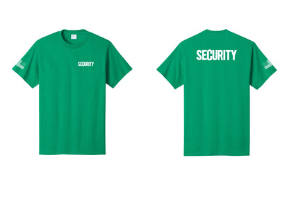 NYC Factory Men's Security Cotton T-Shirt - Chest + Back + US Flag Sleeve - Kelly
