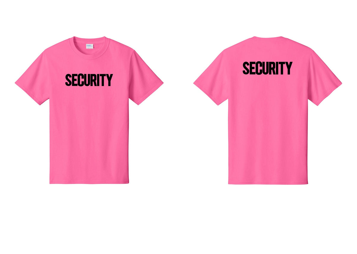 NYC Factory Men's Security Cotton T-Shirt - Front + Back - Neon Pink