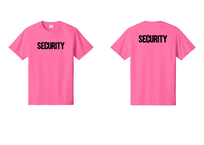 NYC Factory Men's Security Cotton T-Shirt - Front + Back - Neon Pink