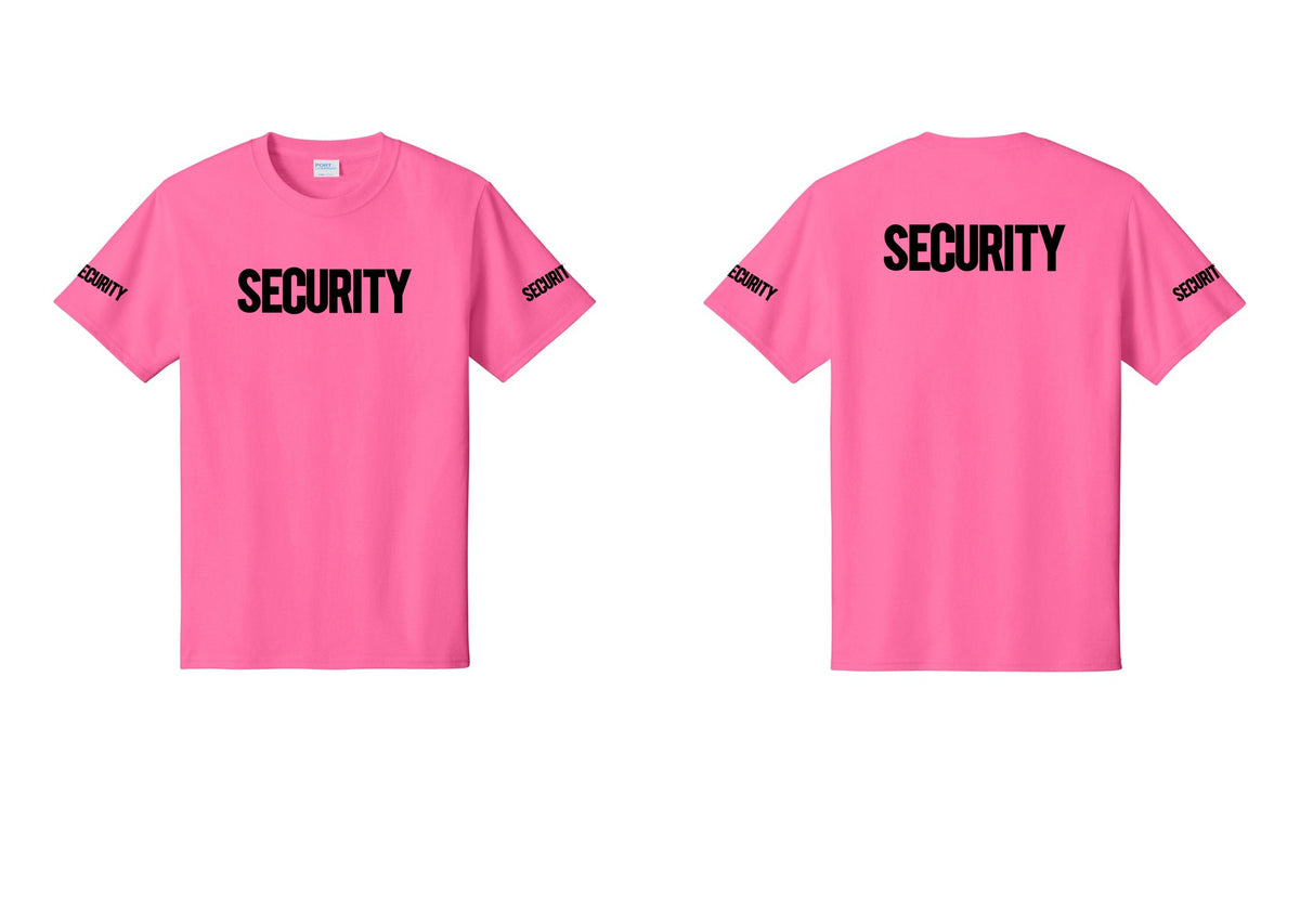 NYC Factory Men's Security Cotton T-Shirt - Front + Back + Security Sleeves - Neon Pink