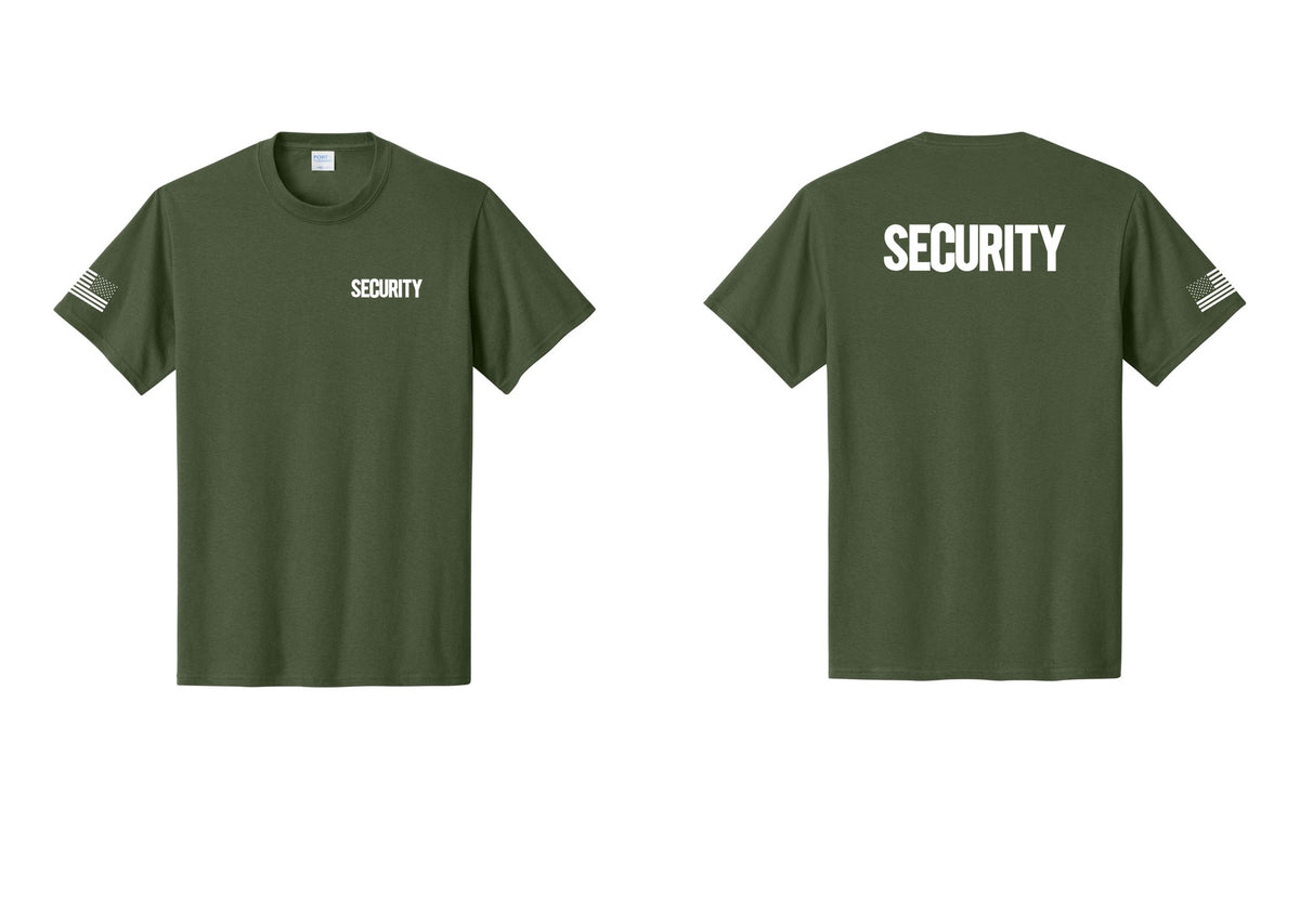NYC Factory Men's Security Cotton T-Shirt - Chest + Back + US Flag Sleeve - Olive