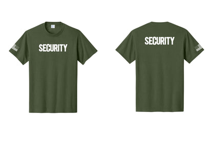 NYC Factory Men's Security Cotton T-Shirt - Front + Back + US Flag Sleeve - Olive