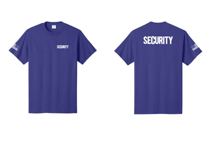 NYC Factory Men's Security Cotton T-Shirt - Chest + Back + US Flag Sleeve - Purple