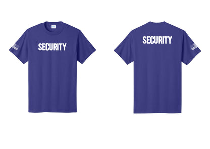 NYC Factory Men's Security Cotton T-Shirt - Front + Back + US Flag Sleeve - Purple