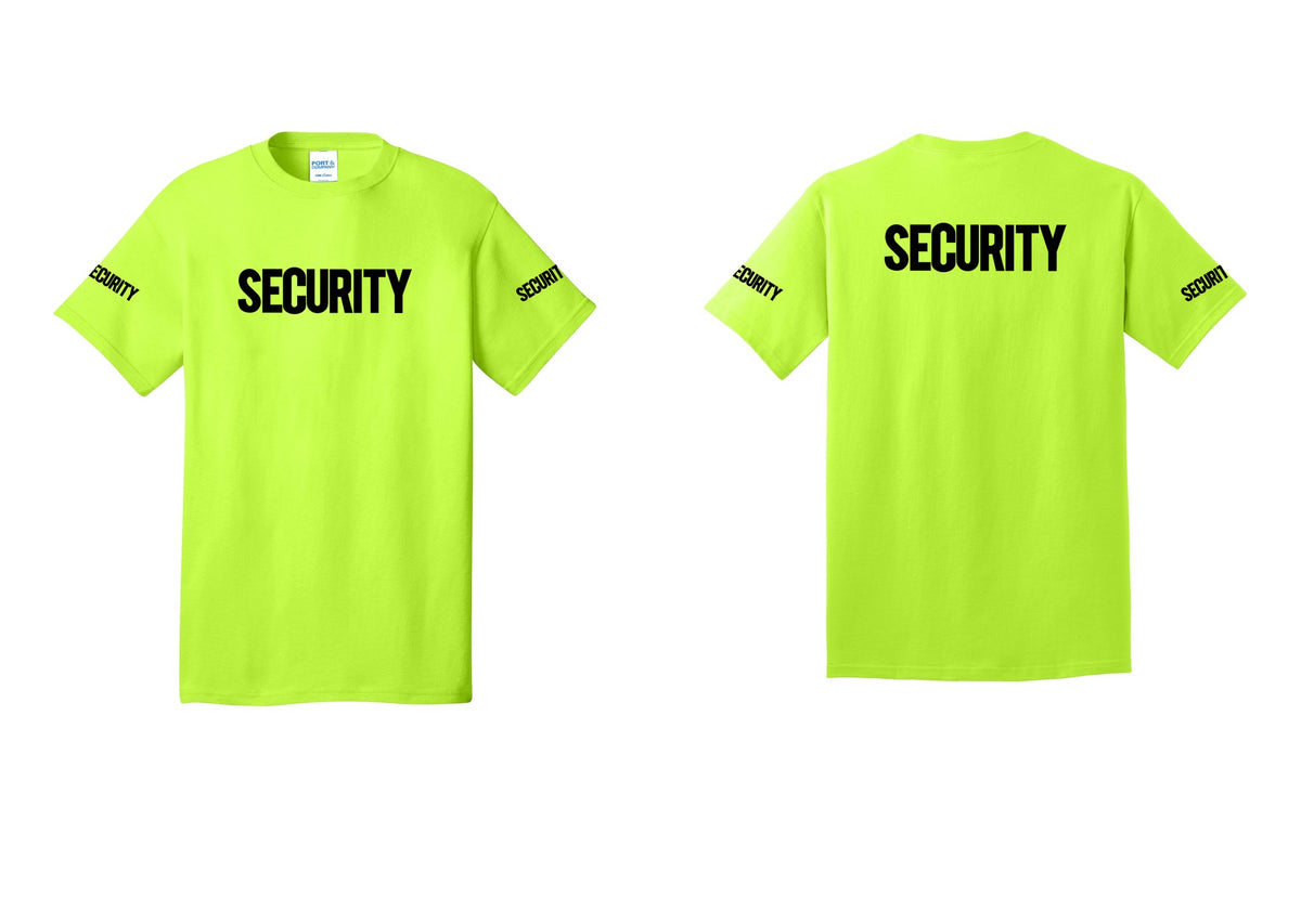 NYC Factory Men's Security Cotton T-Shirt - Front + Back + Security Sleeves - Safety Green