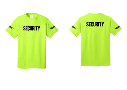 NYC Factory Men's Security Cotton T-Shirt - Front + Back + Security Sleeves - Safety Green
