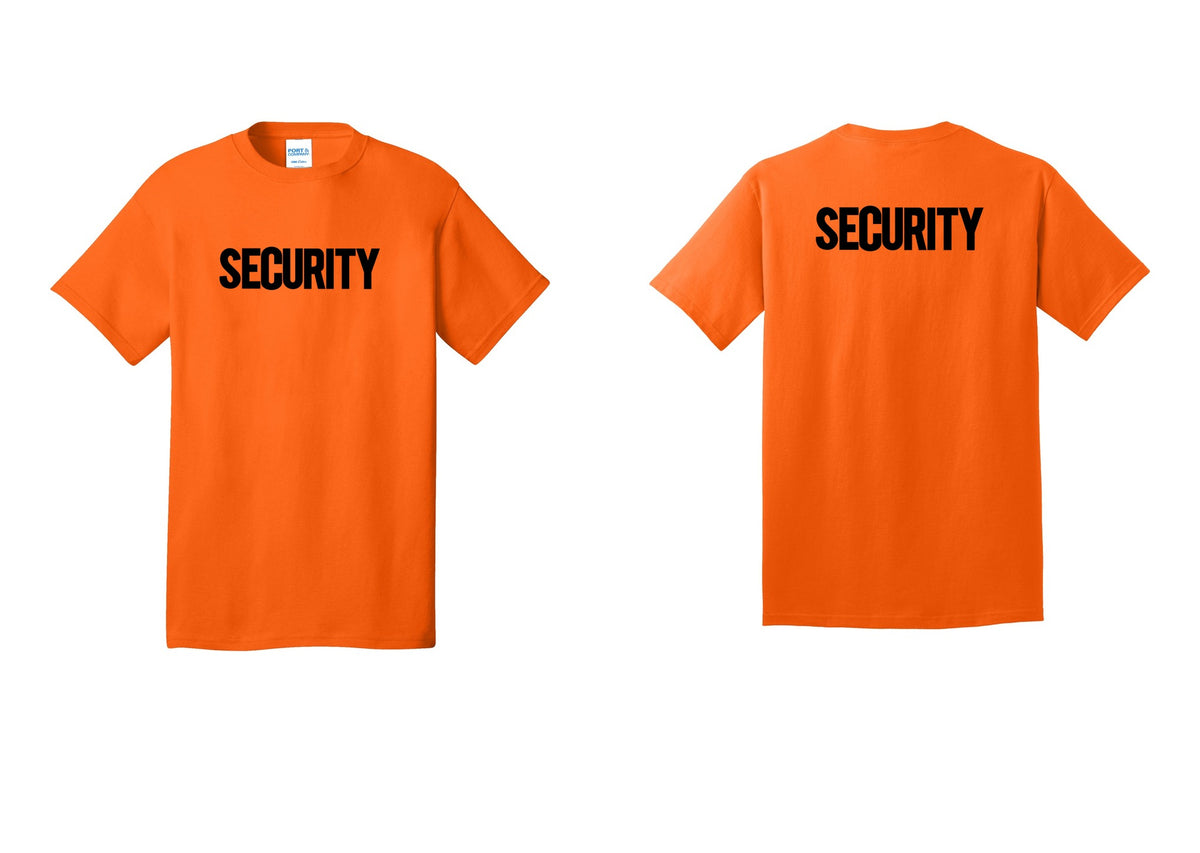 NYC Factory Men's Security Cotton T-Shirt - Front + Back - Safety Orange