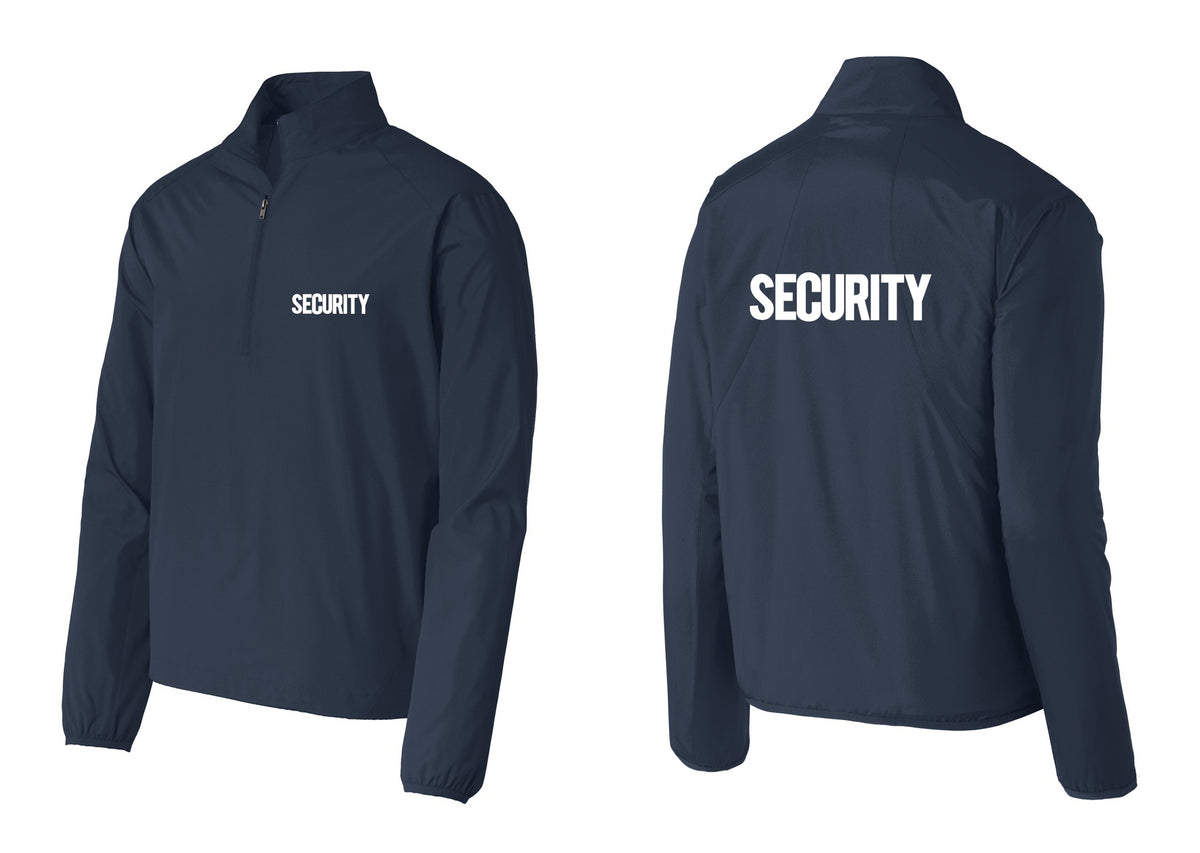 NYC Factory Security Windbreaker 1/2-Zip Pullover (Bold) - Chest + Back - Dress Blue Navy