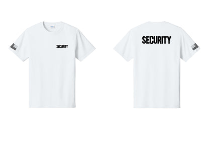 NYC Factory Men's Security Cotton T-Shirt - Chest + Back + US Flag Sleeve - White