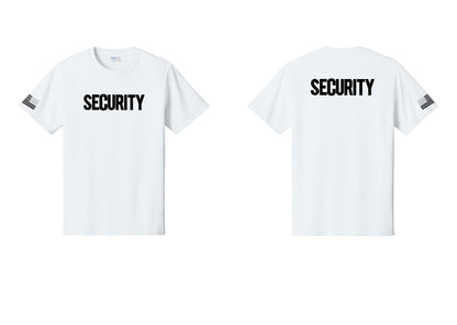 NYC Factory Men's Security Cotton T-Shirt - Front + Back + US Flag Sleeve - White