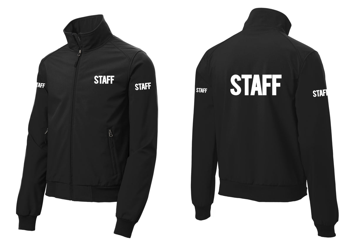 NYC Factory Staff Soft Shell Bomber Jacket (Bold) - Chest + Back + Staff Sleeves - Black