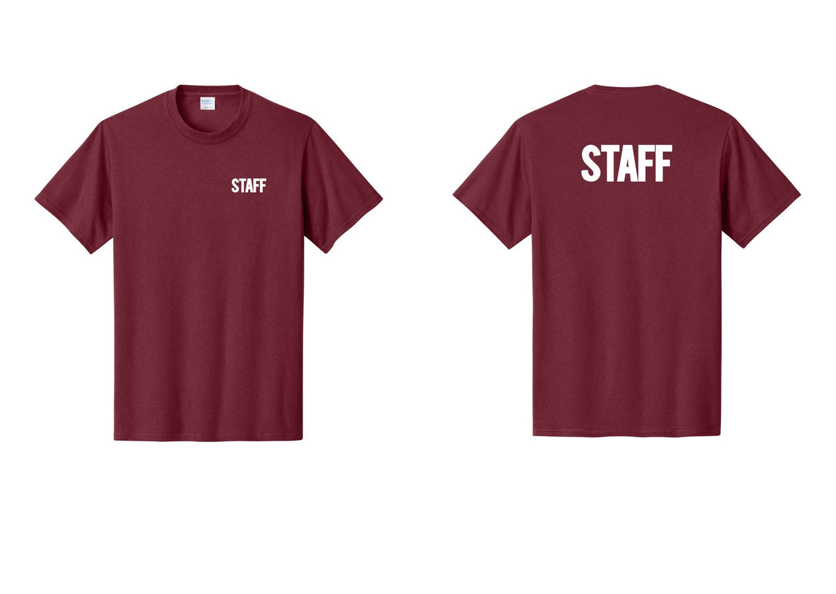 NYC Factory Staff T-Shirt, Bold Lettering - Chest + Back - Cardinal