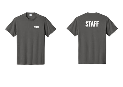 NYC Factory Staff T-Shirt, Bold Lettering - Chest + Back - Charcoal