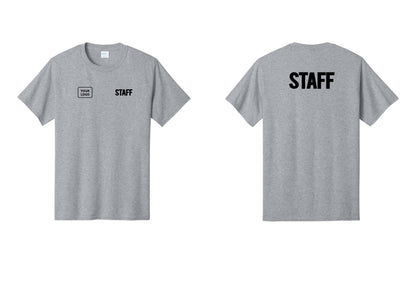 NYC Factory Custom Logo Staff T-Shirt, Bold Lettering - STAFF + Your Logo + Back - Athletic Heather