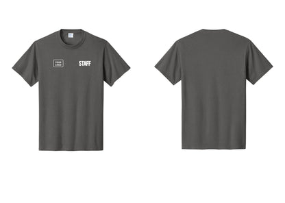 NYC Factory Custom Logo Staff T-Shirt, Bold Lettering - STAFF + Your Logo - Charcoal