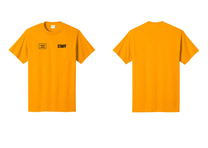 NYC Factory Custom Logo Staff T-Shirt, Bold Lettering - STAFF + Your Logo - Gold