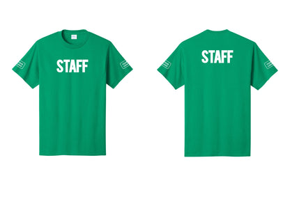 NYC Factory Custom Logo Staff T-Shirt, Bold Lettering - Front + Back + Your Logo Sleeves - Kelly
