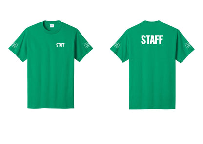 NYC Factory Custom Logo Staff T-Shirt, Bold Lettering - Chest + Back + Your Logo Sleeves - Kelly