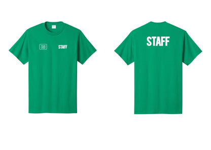 NYC Factory Custom Logo Staff T-Shirt, Bold Lettering - STAFF + Your Logo + Back - Kelly