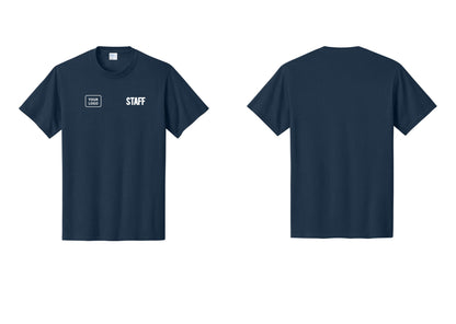 NYC Factory Custom Logo Staff T-Shirt, Bold Lettering - STAFF + Your Logo - Navy