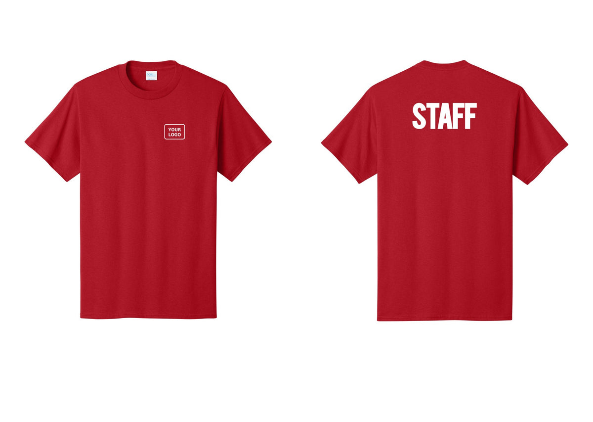 NYC Factory Custom Logo Staff T-Shirt, Bold Lettering - Your Logo + Back - Red