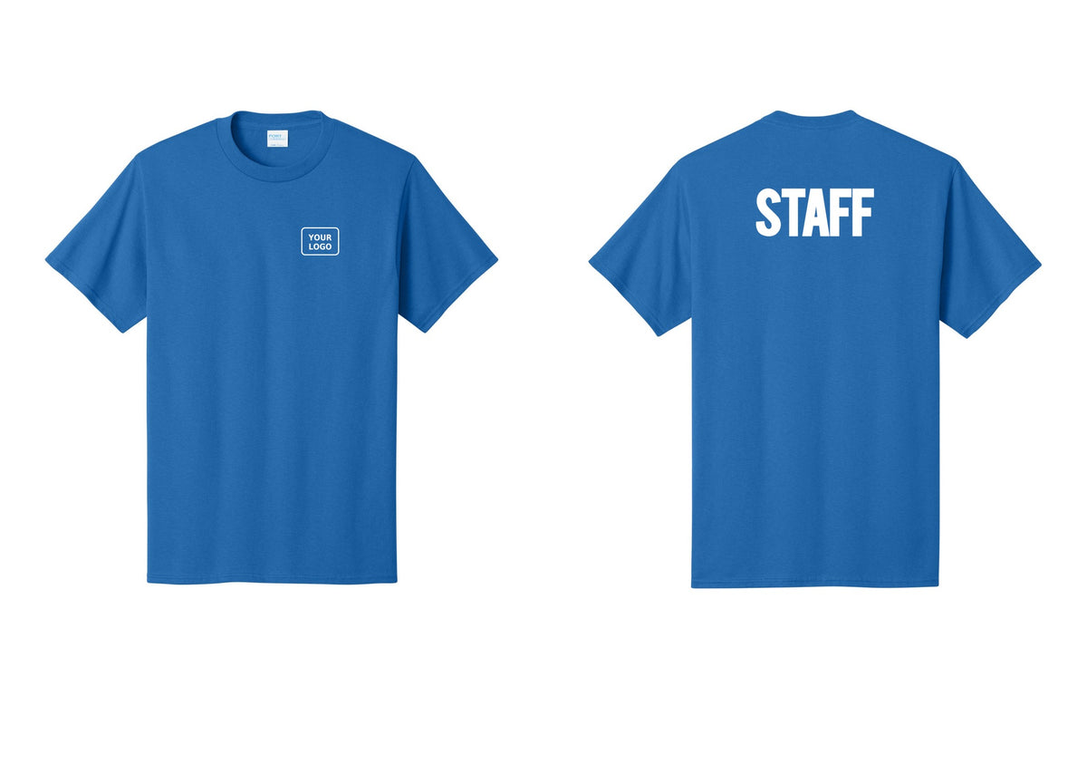 NYC Factory Custom Logo Staff T-Shirt, Bold Lettering - Your Logo + Back - Royal