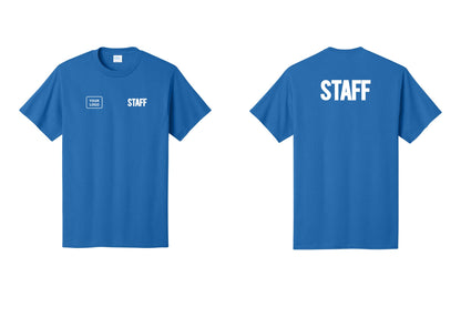 NYC Factory Custom Logo Staff T-Shirt, Bold Lettering - STAFF + Your Logo + Back - Royal