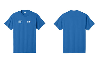 NYC Factory Custom Logo Staff T-Shirt, Bold Lettering - STAFF + Your Logo - Royal
