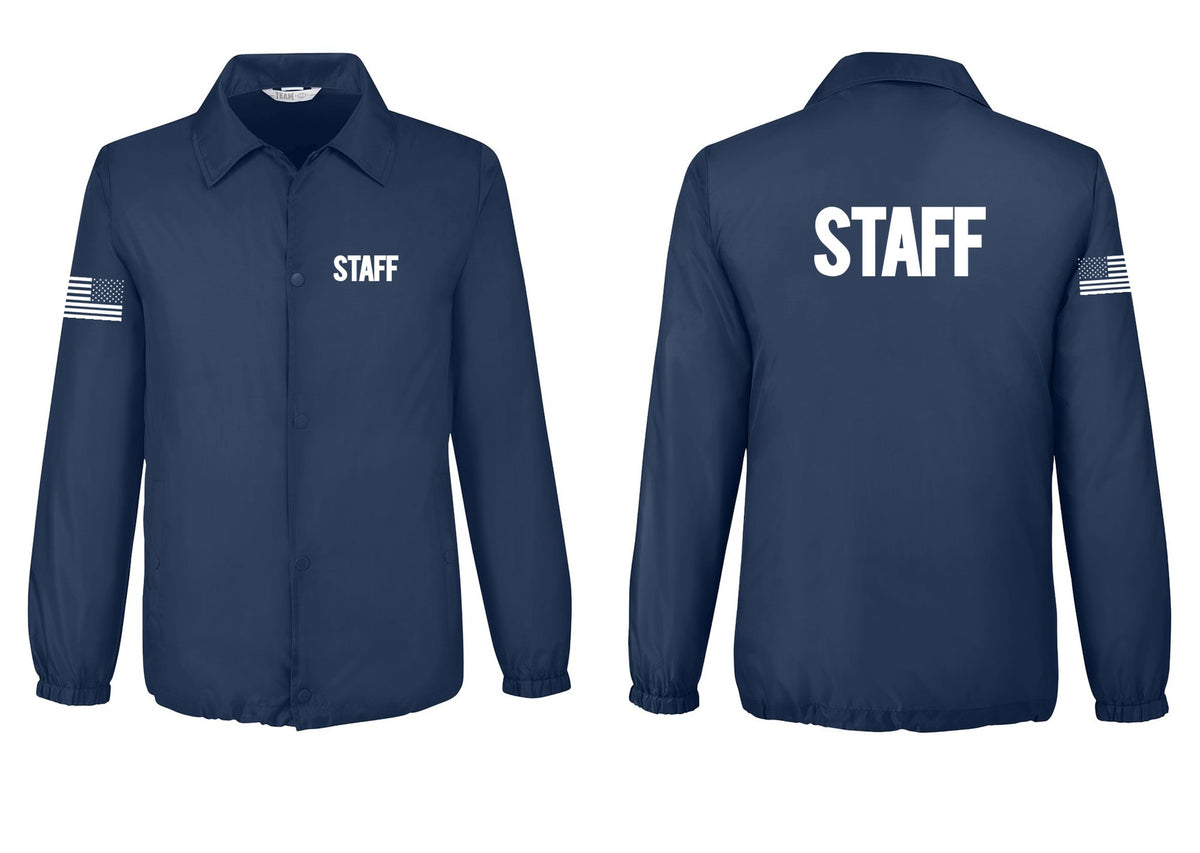 NYC Factory Staff Snap-Front Coaches Jacket (Bold) - Chest + Back + US Flag Sleeve - Sport Dark Navy