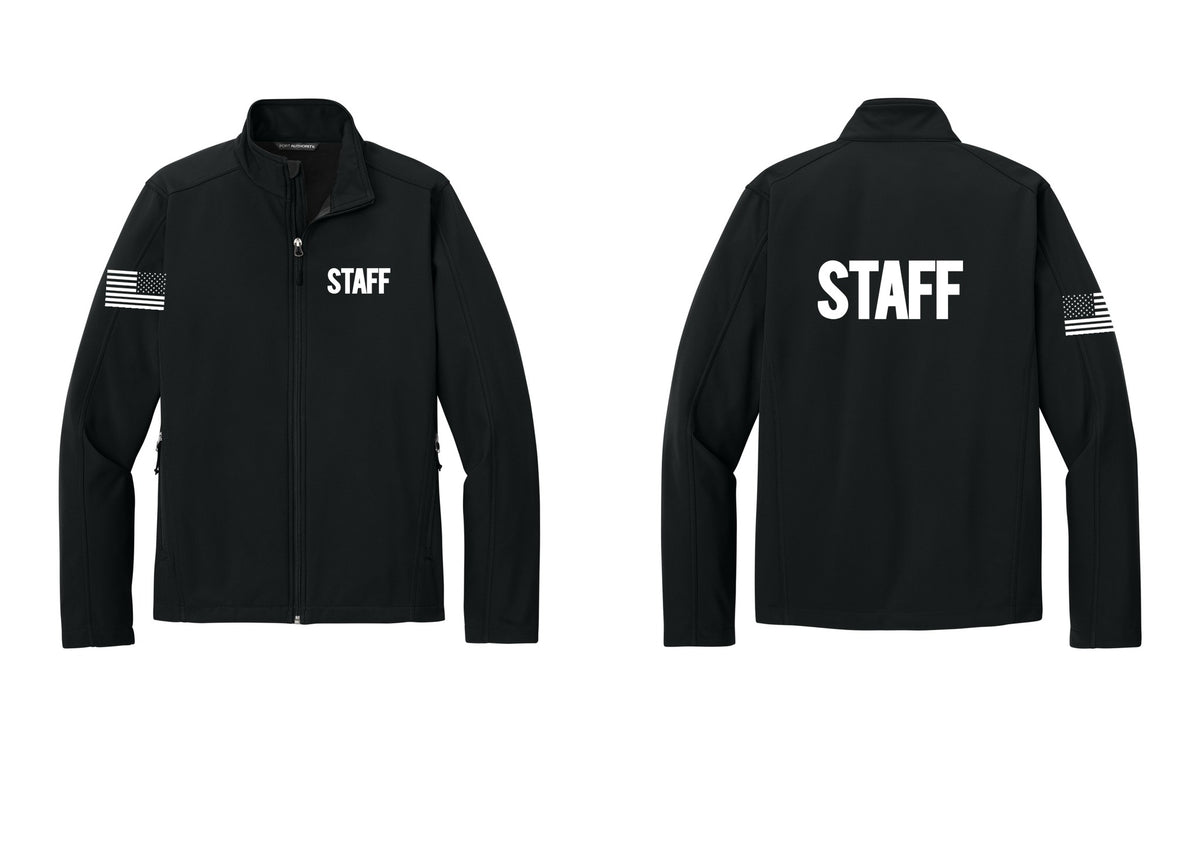NYC Factory Staff Soft Shell Jacket (Bold) - Chest + Back + US Flag Sleeve - Black