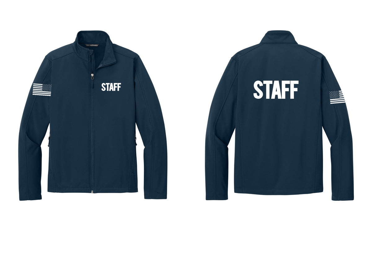 NYC Factory Staff Soft Shell Jacket (Bold) - Chest + Back + US Flag Sleeve - Dress Blue Navy