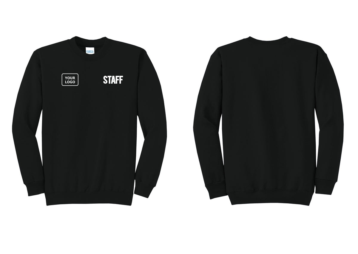 NYC Factory Custom Logo Staff Cotton Fleece Crewneck Sweatshirt (Bold) - STAFF + Your Logo - Black