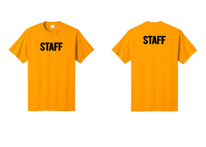 NYC Factory Staff T-Shirt, Bold Lettering - Front + Back - Gold