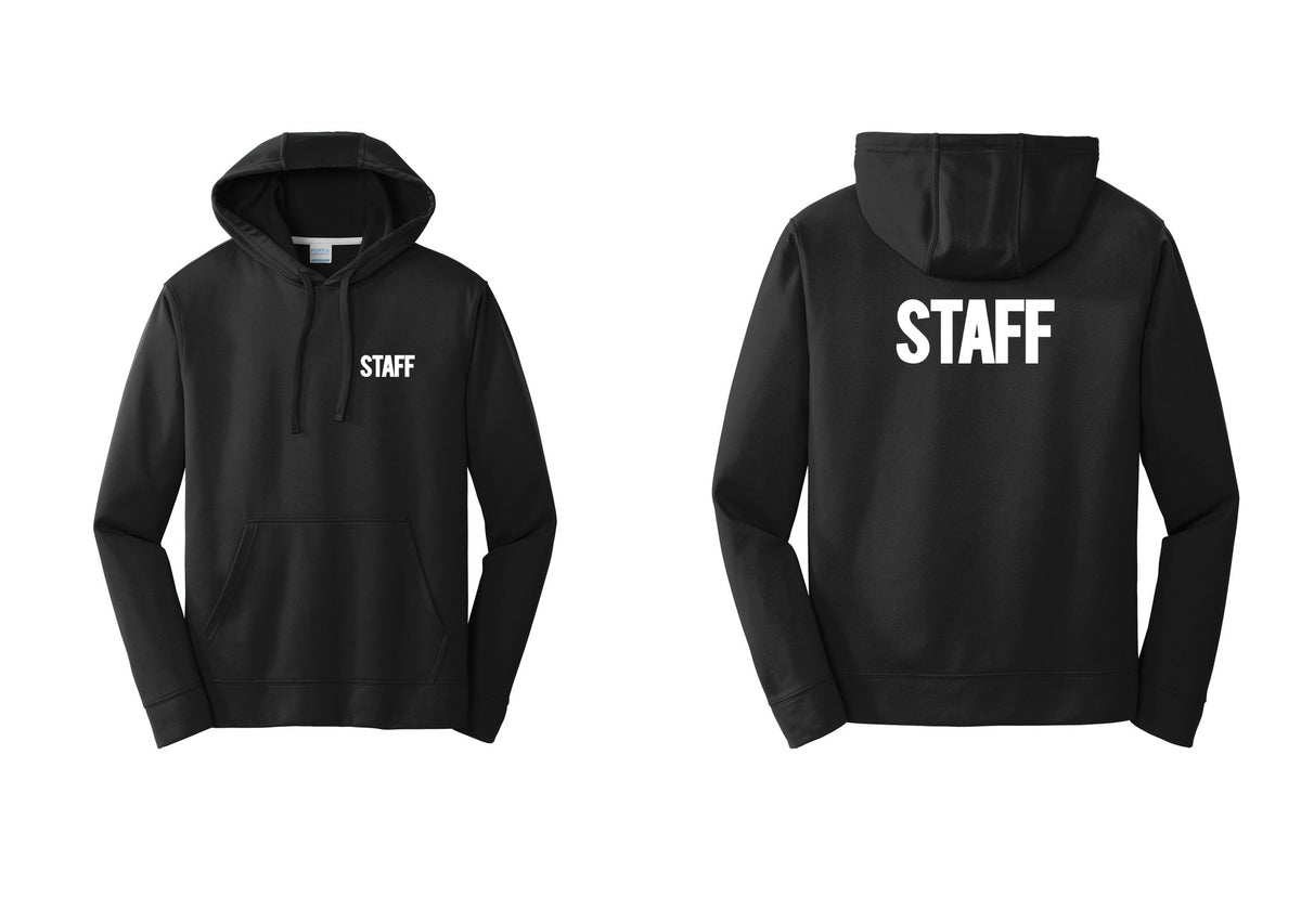 NYC Factory Staff Performance Hooded Fleece Pullover Sweatshirt (Bold) - Chest + Back - Black