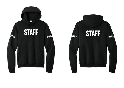 NYC Factory Staff Cotton Fleece Pullover Hoodie (Bold) - Front + Back + Staff Sleeves - Black