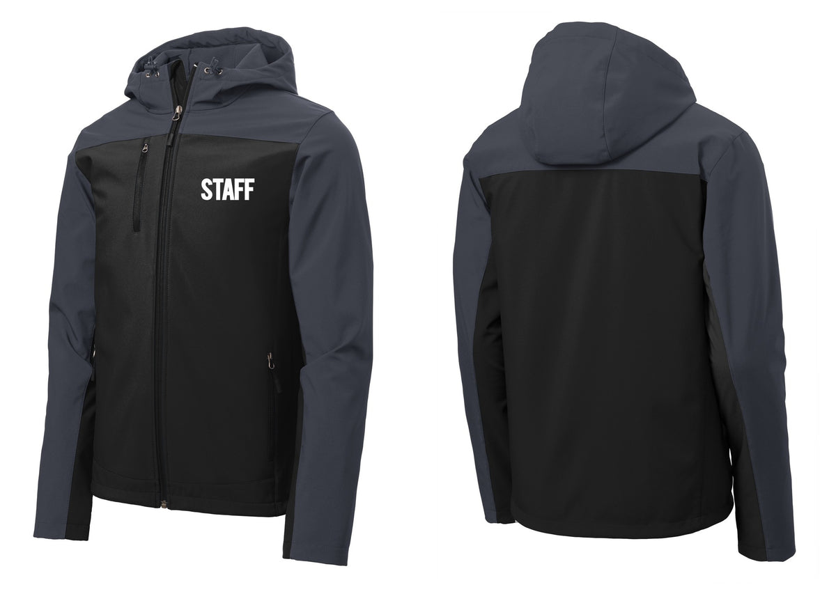 NYC Factory Staff Hooded Soft Shell Jacket (Bold) - Chest Only - Black / Battleship Grey
