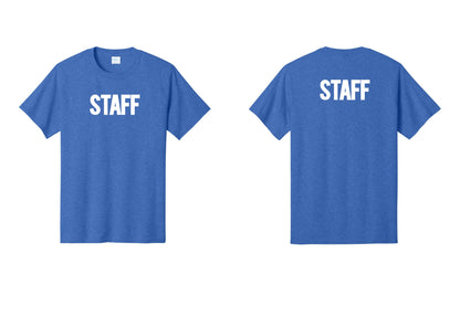 NYC Factory Staff T-Shirt, Bold Lettering - Front + Back - Heather Royal