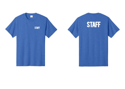 NYC Factory Staff T-Shirt, Bold Lettering - Chest + Back - Heather Royal