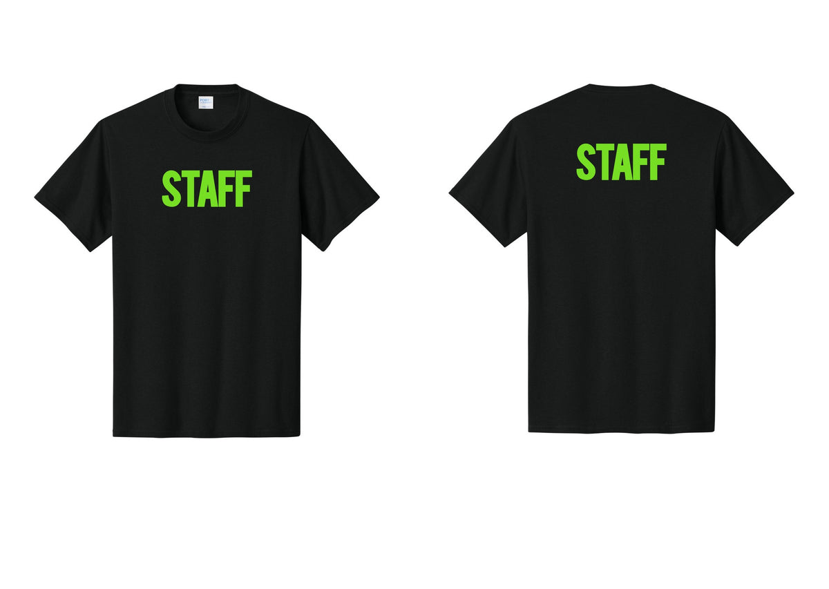 NYC Factory Staff T-Shirt, Bold Lettering - Front + Back - Black / Neon
