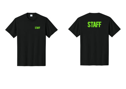 NYC Factory Staff T-Shirt, Bold Lettering - Chest + Back - Black / Neon