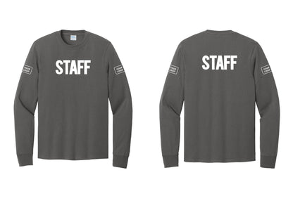 NYC Factory Custom Logo Staff Cotton Long Sleeve T-Shirt (Bold) - Front + Back + Your Logo Sleeves - Charcoal
