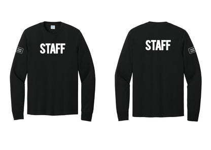 NYC Factory Custom Logo Staff Cotton Long Sleeve T-Shirt (Bold) - Front + Back + Your Logo Sleeve - Black