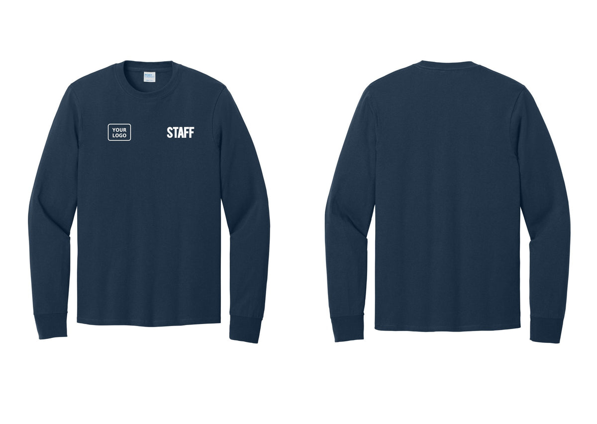 NYC Factory Custom Logo Staff Cotton Long Sleeve T-Shirt (Bold) - STAFF + Your Logo - Navy