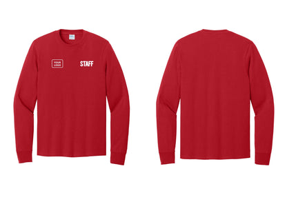 NYC Factory Custom Logo Staff Cotton Long Sleeve T-Shirt (Bold) - STAFF + Your Logo - Red